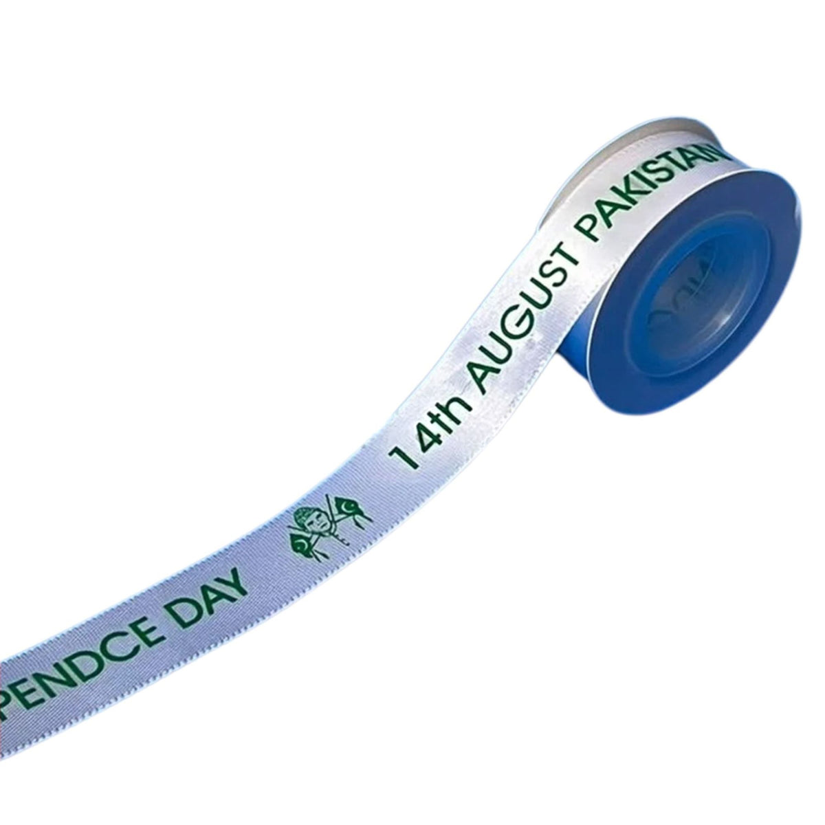 14th August Pakistan Independence Day Green Printed White Ribbon