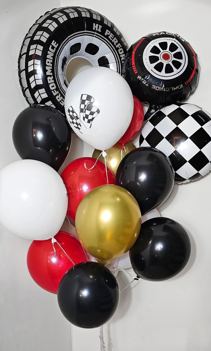 5pcs/Set Tyre Wheel Shaped Black White Checker Foil Balloons For Racing Theme Birthday Party Decoration