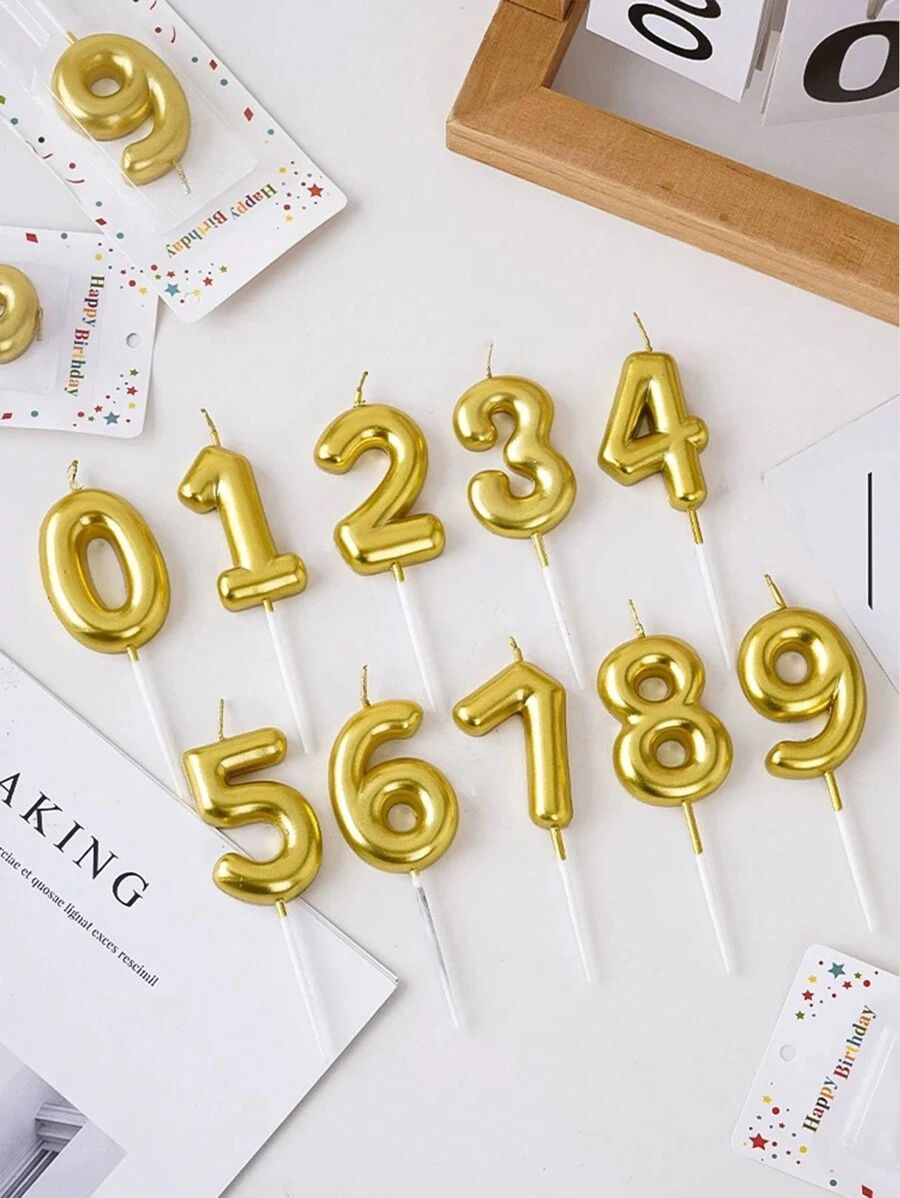 Large Size 3D Number Candles Golden For Birthday, Anniversary Cake Decoration and Celebration