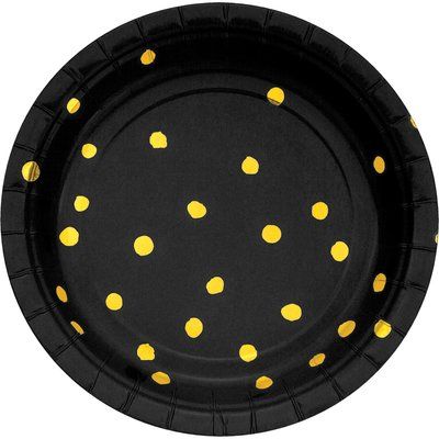 Large Golden Polka Dots Printed Paper Plates For Party Decoration and Celebration