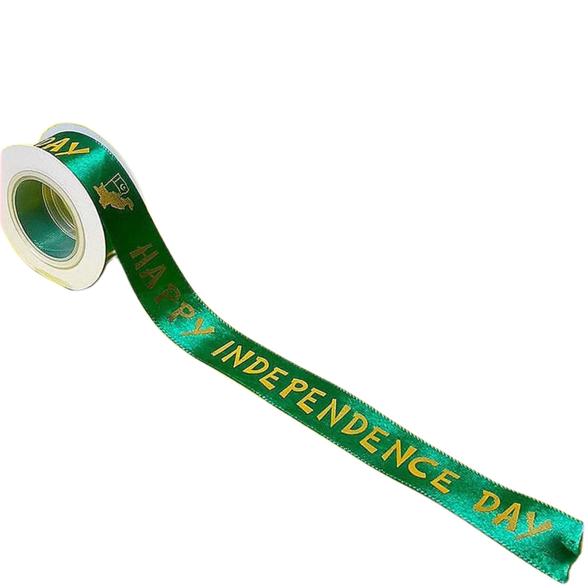 Happy Independence Day Golden Foil Printed Green Satin Celebration Ribbon
