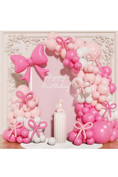 100pcs Pink Bow Long Balloons with Baby Pink, Pink & White Balloons Garland Theme Set For Bow Themed Party Decoration & Celebration