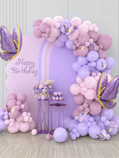 100pcs Baby Pink, Blush, Lilac & Dark Purple Balloons Garland Theme Set For Butterfly Themed Party Decoration & Celebration