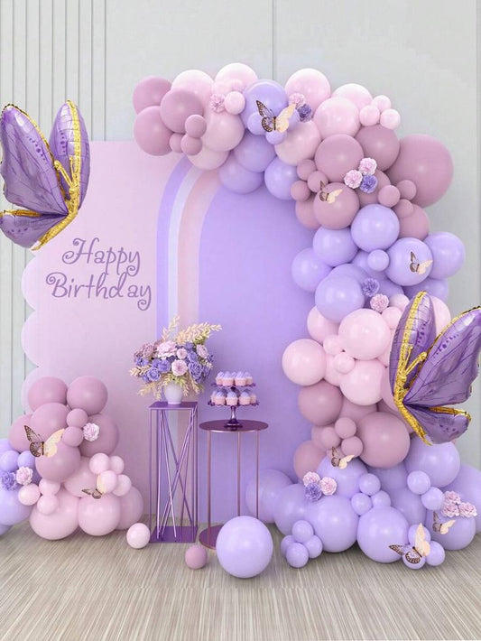 100pcs Baby Pink, Blush, Lilac & Dark Purple Balloons Garland Theme Set For Butterfly Themed Party Decoration & Celebration