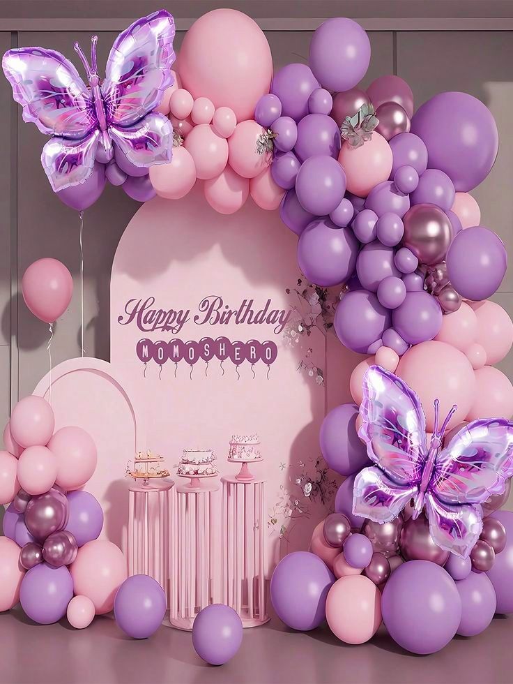 100pcs Baby Pink, Blush, Lilac & Dark Purple Balloons Garland Theme Set For Butterfly Themed Party Decoration & Celebration