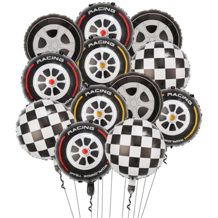 5pcs/Set Tyre Wheel Shaped Black White Checker Foil Balloons For Racing Theme Birthday Party Decoration