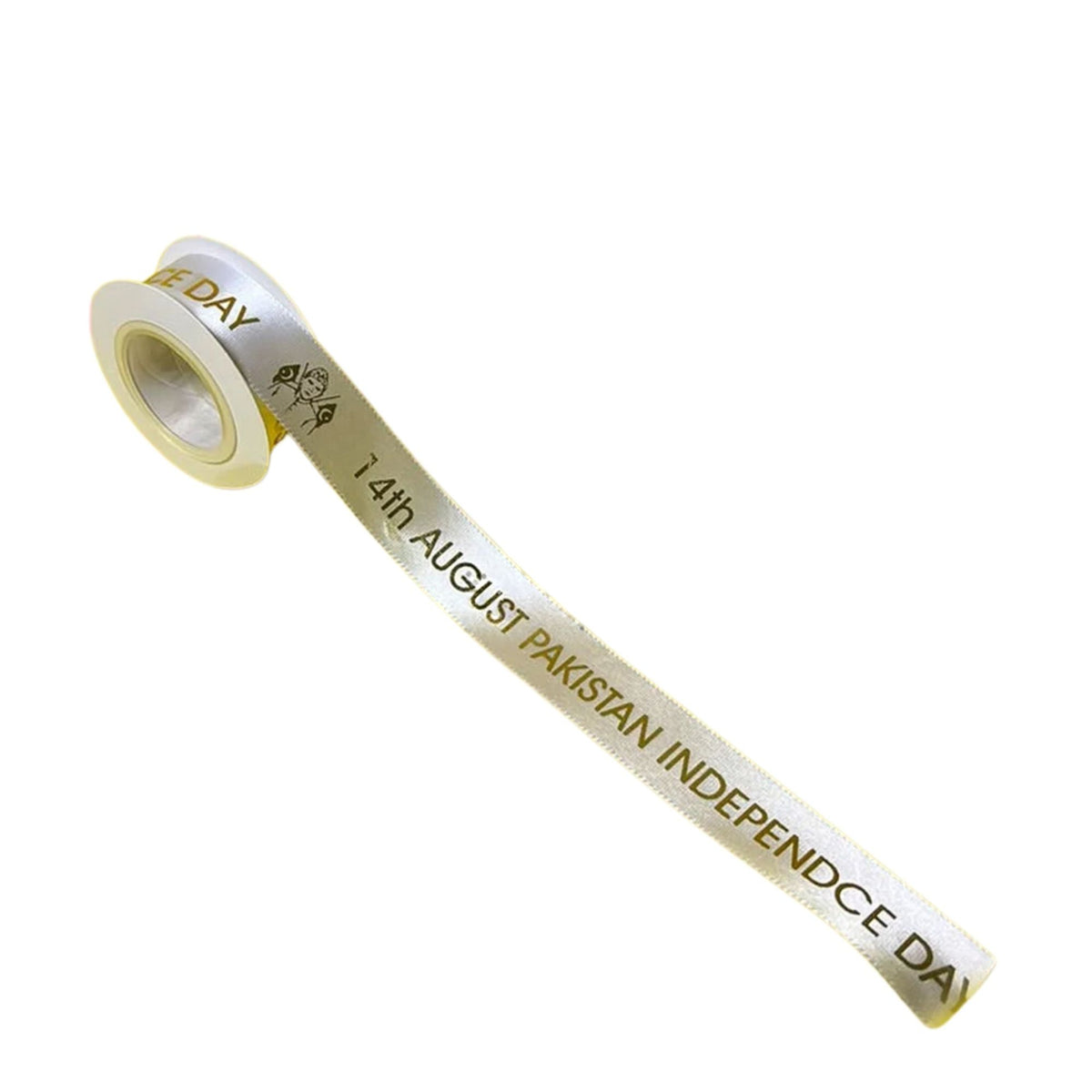 14th August Pakistan Independence Day Golden Foil Printed White Ribbon