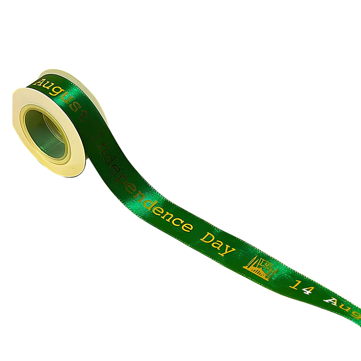 14th August Independence Day Golden Foil Printed Green Ribbon