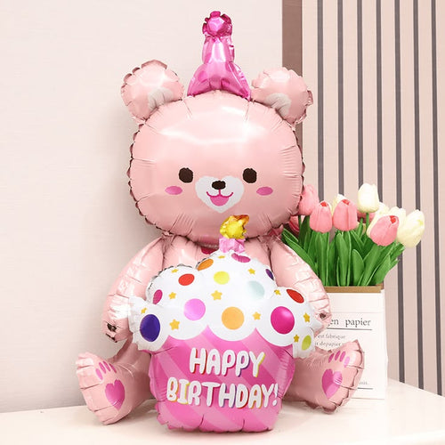Happy Birthday Cup Cake Teddy Bear Foil Balloon For Teddy Bear Theme Party Decoration And Celebration