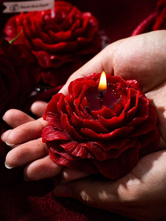 Red Peony Flower Shape Scented Candle For Room Decoration