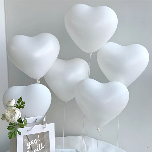 White Heart Shaped Latex Balloons For Birthday, Wedding, Anniversary & Valentine Party Decoration