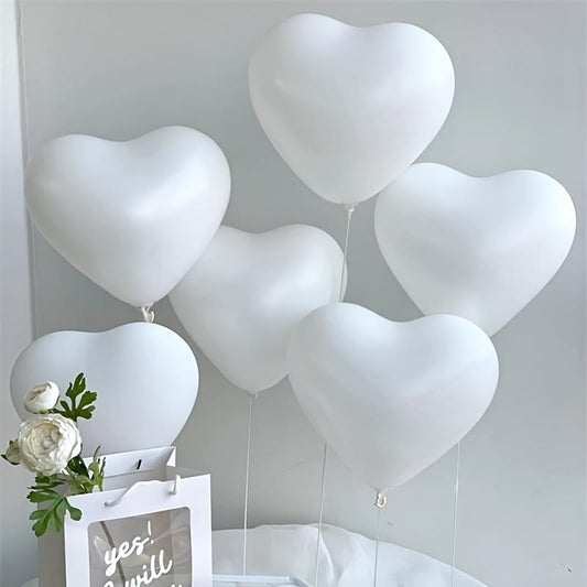 White Heart Shaped Latex Balloons For Birthday, Wedding, Anniversary & Valentine Party Decoration