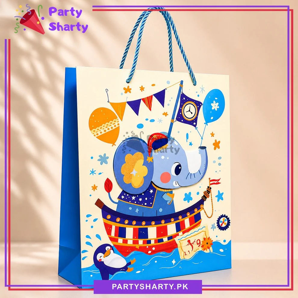 3D Elephant on Pirate Ship Printed Gift Bag For Birthday Parties Celebration