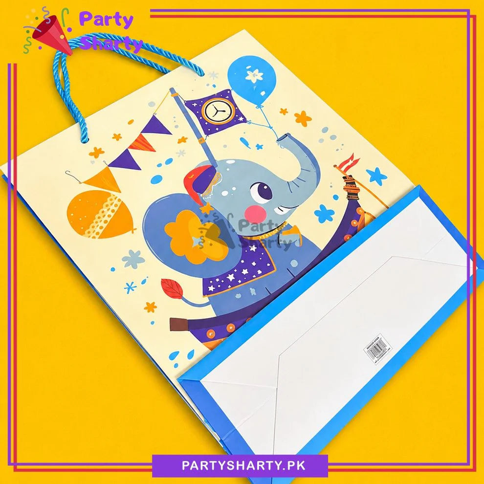 3D Elephant on Pirate Ship Printed Gift Bag For Birthday Parties Celebration