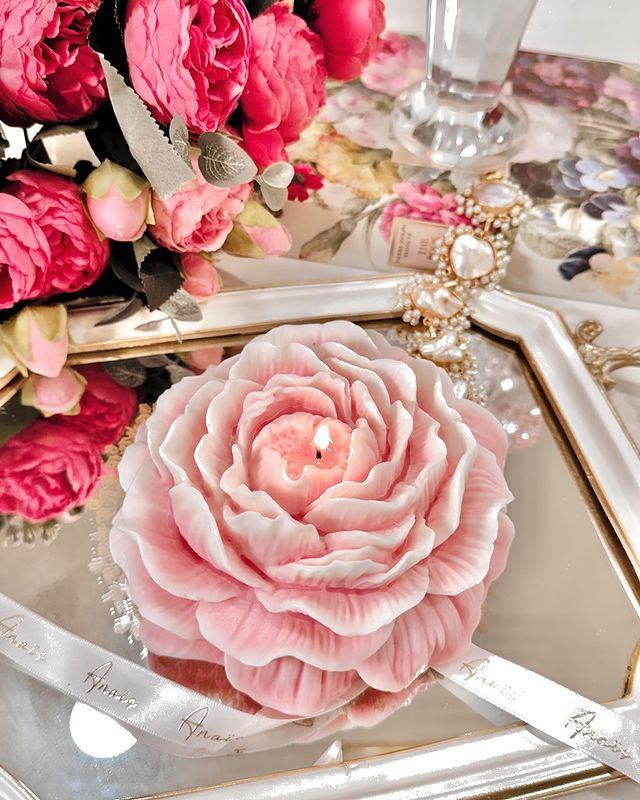 Pink Peony Flower Shape Scented Candle For Room Decoration