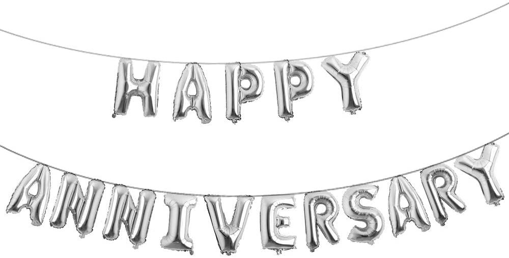 Happy Anniversary Scripted Foil Balloon Banner for Anniversary Celebration and Decoration