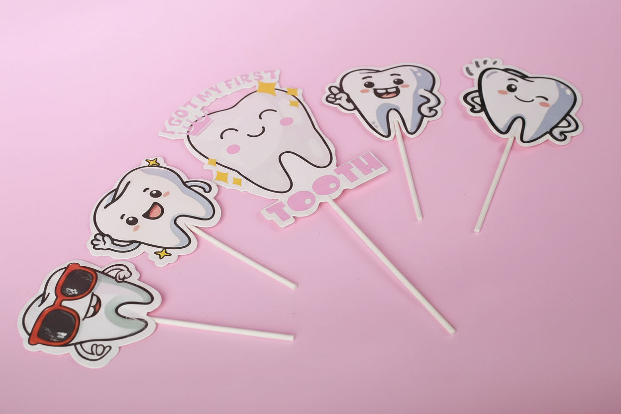 5pcs/Set I Got My First Tooth Cake Toppers Set For First Tooth Celebration & Decoration