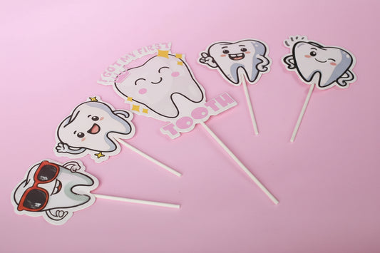 5pcs/Set I Got My First Tooth Cake Toppers Set For First Tooth Celebration & Decoration