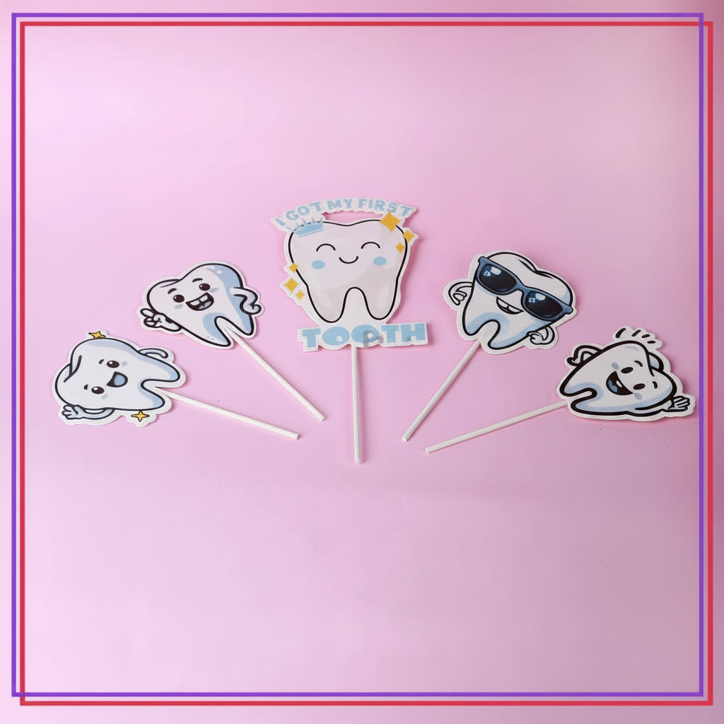 5pcs/Set I Got My First Tooth Cake Toppers Set For First Tooth Celebration & Decoration