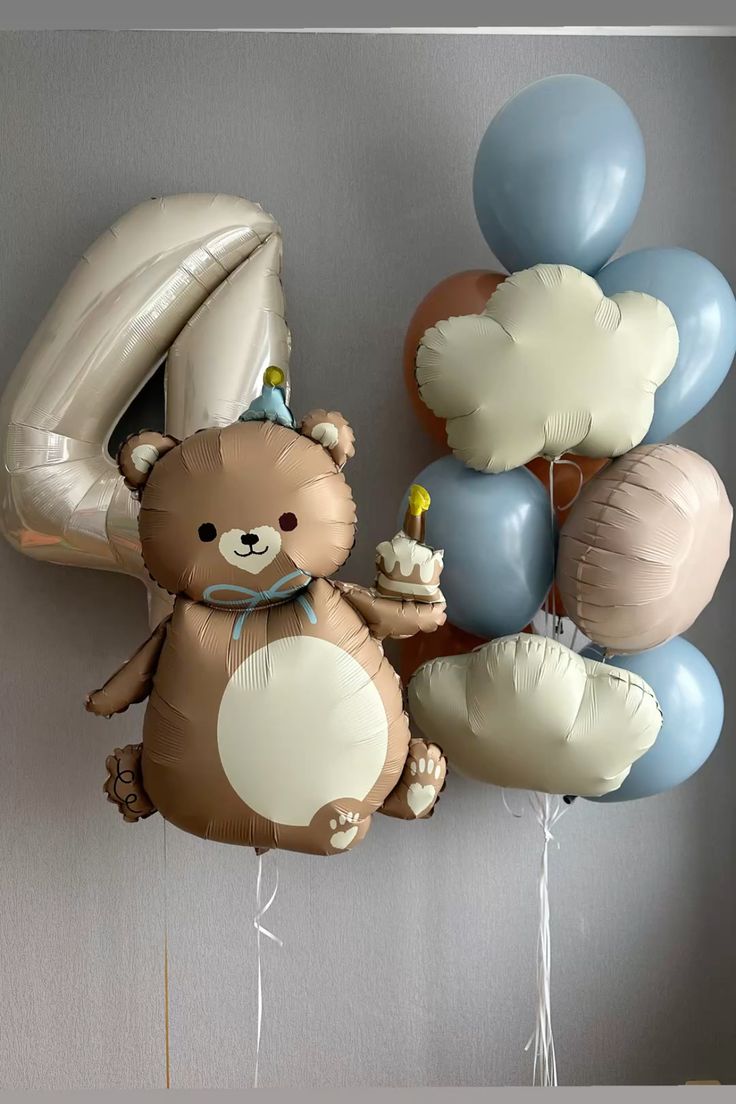 Happy Birthday Cup Cake Teddy Bear Foil Balloon For Teddy Bear Theme Party Decoration And Celebration