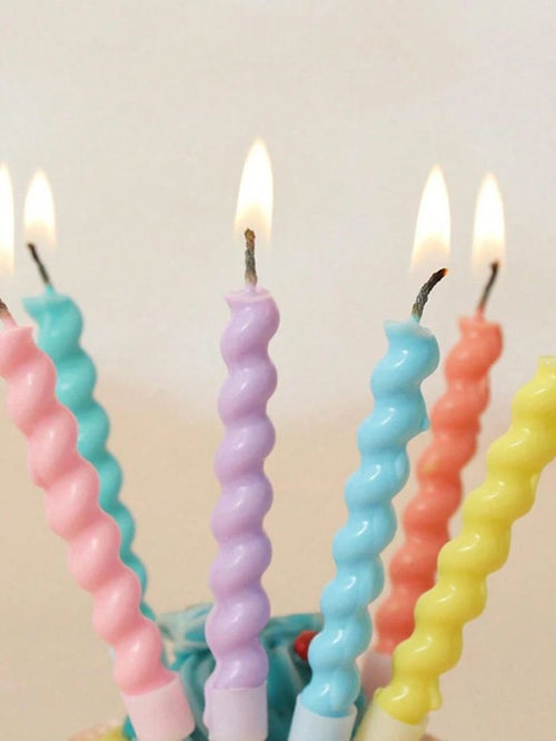 6Pcs/Set Birthday Candles Cake Candle Twisted Spiral Candle Multi Color Candy Theme