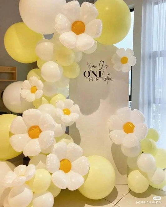 5pcs/set White Daisy Flowers Foil Balloon Set For Theme Based Birthday Party Decoration And Celebration