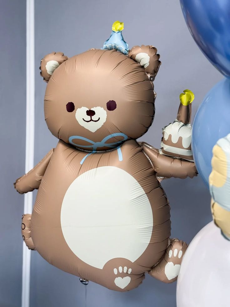 Happy Birthday Cup Cake Teddy Bear Foil Balloon For Teddy Bear Theme Party Decoration And Celebration
