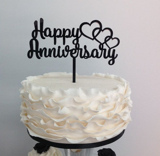 Happy Anniversary with 3 Heart Design Acrylic Cake Topper for Anniversary Celebration