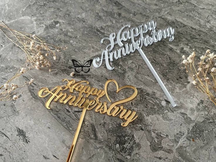 Happy Anniversary with 3 Heart Design Acrylic Cake Topper for Anniversary Celebration