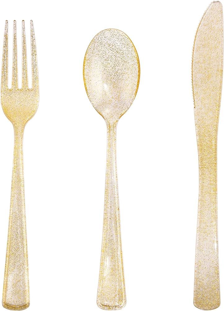 Glittered Classic Heavy Duty Plastic Spoons Set For Birthday, Anniversary, Wedding Party Decoration and Celebration
