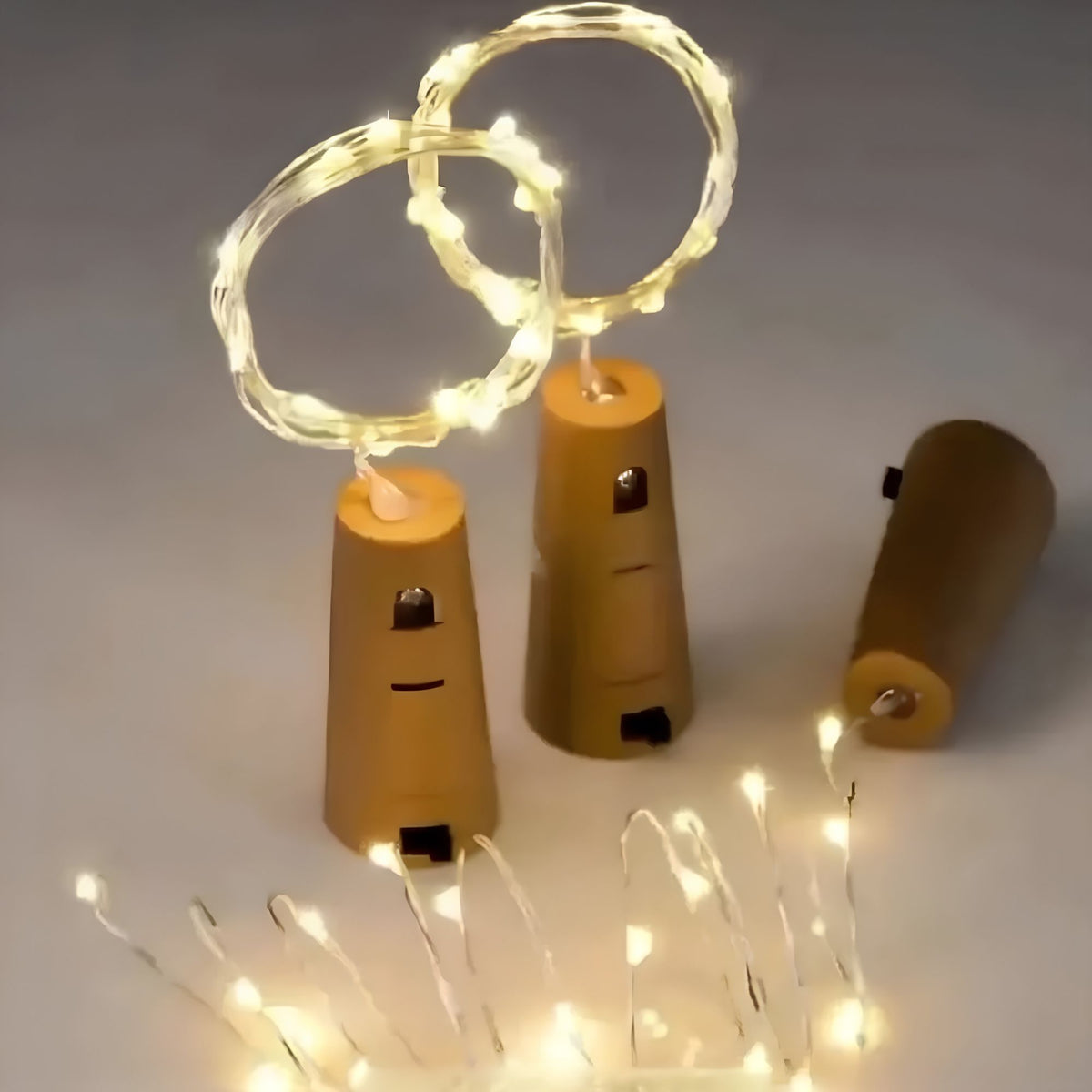 Battery Powered Cork Shaped LED 2m Long Bright Yellow Bottle Lights