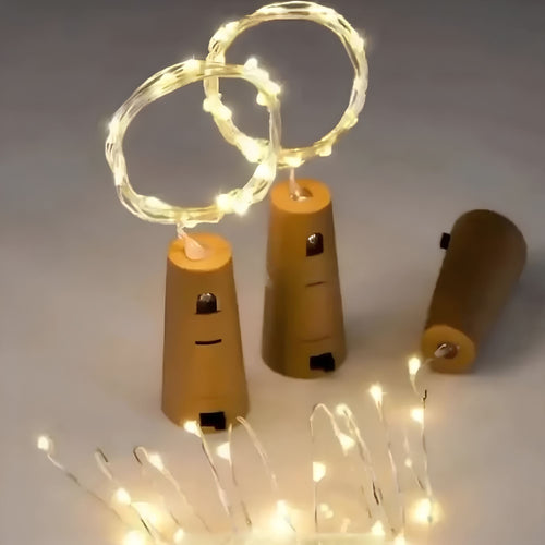 Battery Powered Cork Shaped LED 2m Long Bright Yellow Bottle Lights