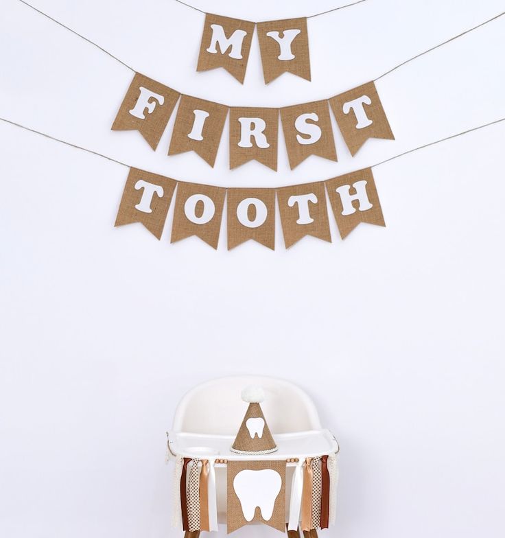 (D-1) I Got My First Tooth Card Banner For 1st Tooth Theme Decoration and Celebration