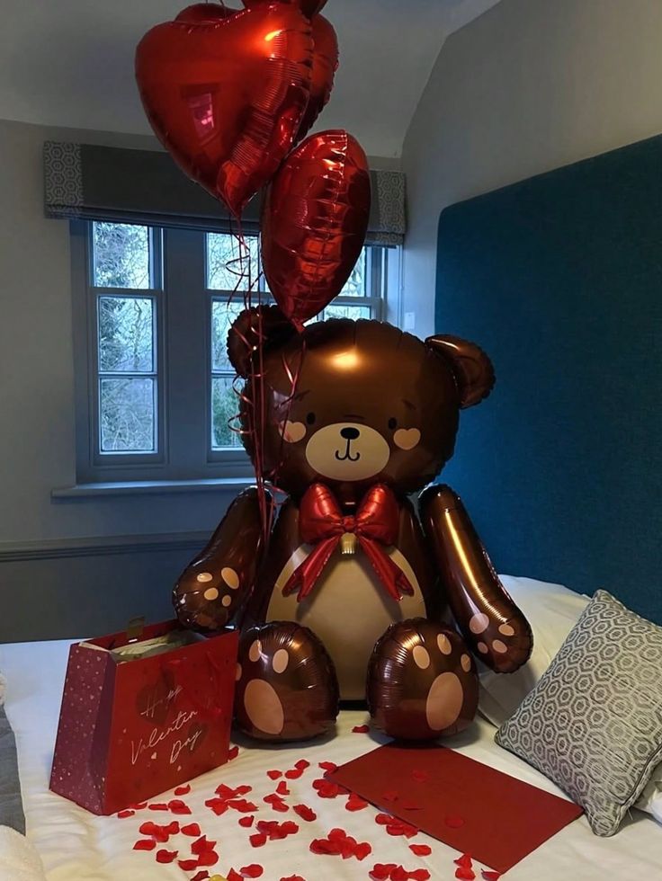 6pcs/Set Matte Teddy Bear with Heart Foil Balloons For Teddy Bear Theme Party Decoration And Celebration