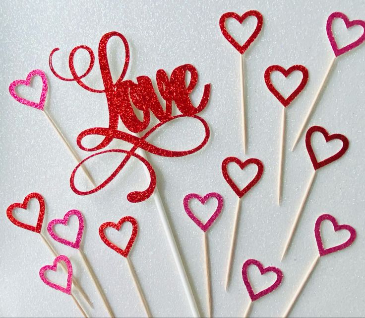 Love is / Heart Shaped Cupcake / Cake Topper For Valentine Anniversary Wedding Cake Decoration
