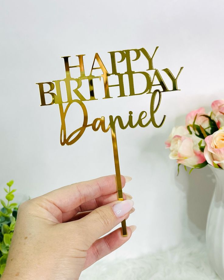 Happy Birthday Round, Square & Heart Shaped Metal Cake Topper for Birthday Party Celebration