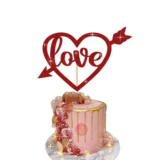 Love is / Heart Shaped Cupcake / Cake Topper For Valentine Anniversary Wedding Cake Decoration