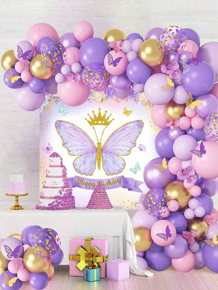 100pcs Baby Pink, Blush, Lilac & Dark Purple Balloons Garland Theme Set For Butterfly Themed Party Decoration & Celebration