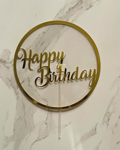 Happy Birthday Round, Square & Heart Shaped Metal Cake Topper for Birthday Party Celebration