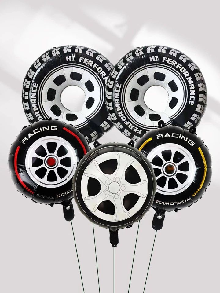 5pcs/Set Tyre Wheel Shaped Black White Checker Foil Balloons For Racing Theme Birthday Party Decoration