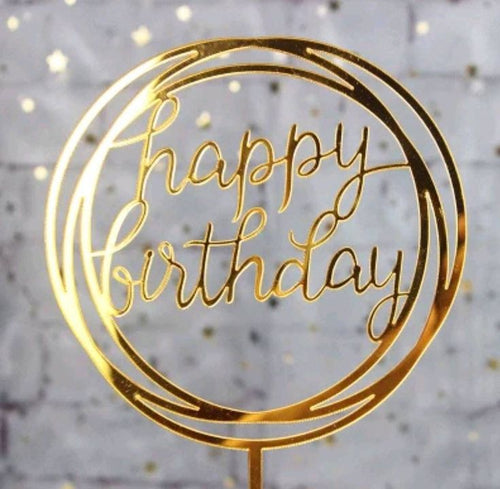 Happy Birthday Round, Square & Heart Shaped Metal Cake Topper for Birthday Party Celebration